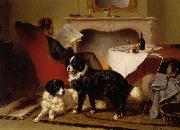 Wouterus Verschuur Reading man with two dogs oil painting reproduction